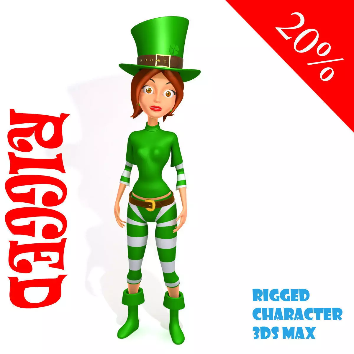 Leprechaun girl Cartoon Rigged 3D model_0