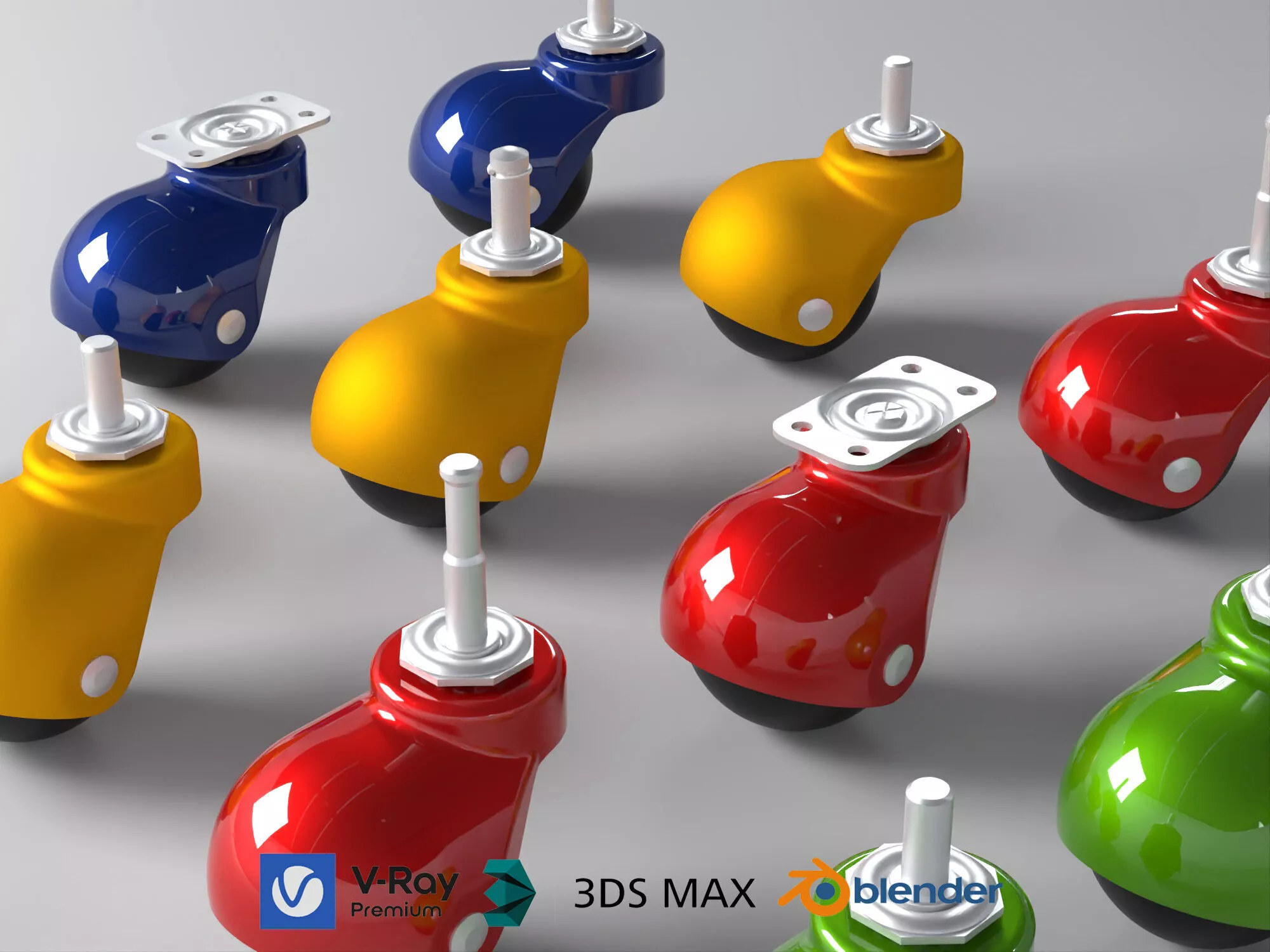 Heavy Duty Caster Wheels Industrial Furniture Swivel Roller Pack 3D model