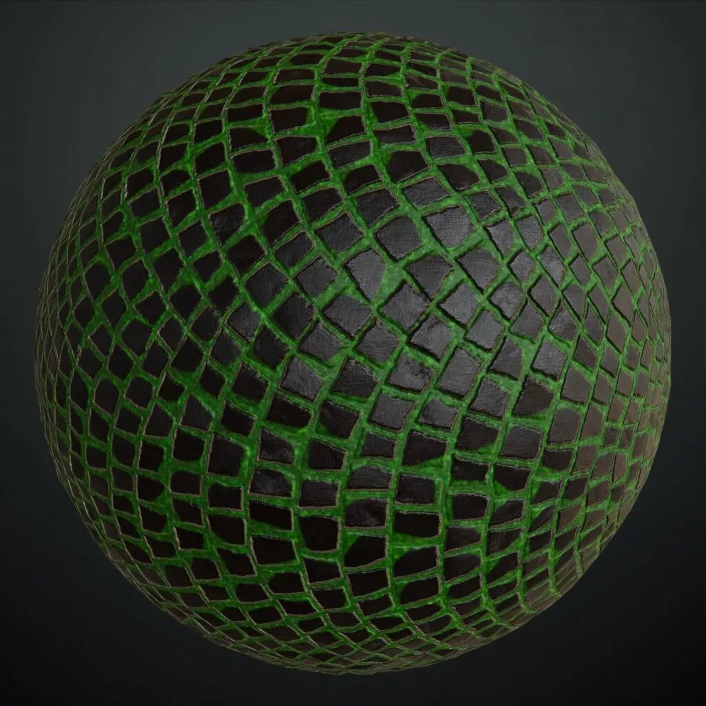 Black Mossy Arc Pavement Cobblestone Stone Pattern PBR Seamless Texture