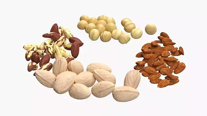 Round Wooden Tray with Nuts 3D model 5