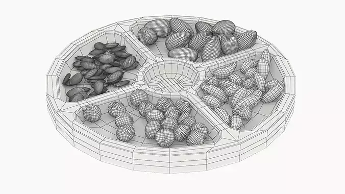Round Wooden Tray with Nuts 3D model 7