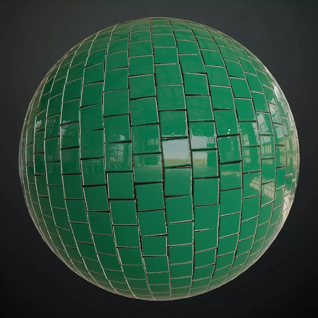 Glossy Green Mosaic Mirror Disco Ball Tiles PBR Seamless Texture