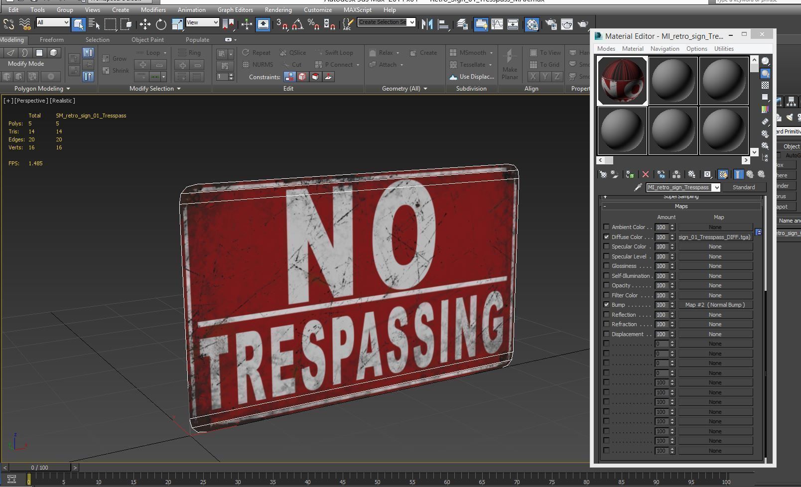 3D Sign No Trespassing Low Poly PBR Textures Low-poly 3D model_7