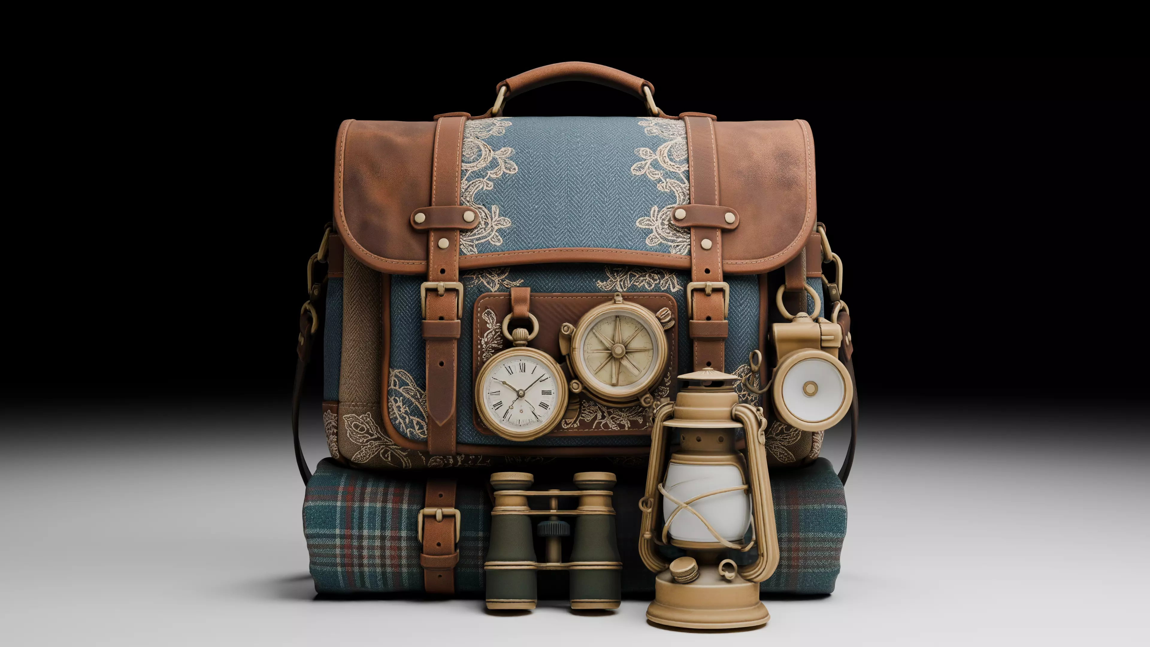 Vintage Adventure Satchel and Explorer Gear Free 3D model