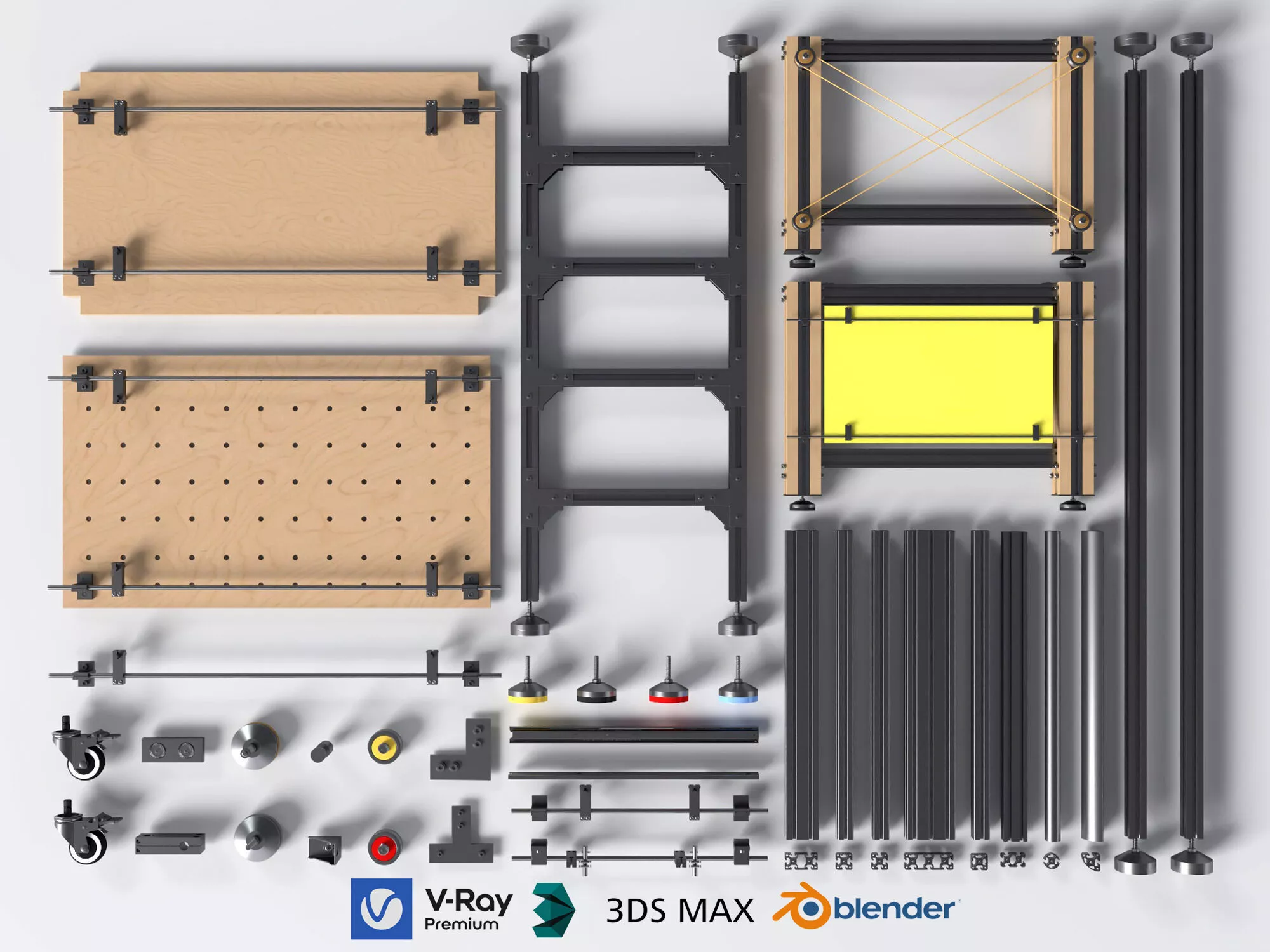 Modular DIY Workbench Industrial Frame Component Pack 3D model