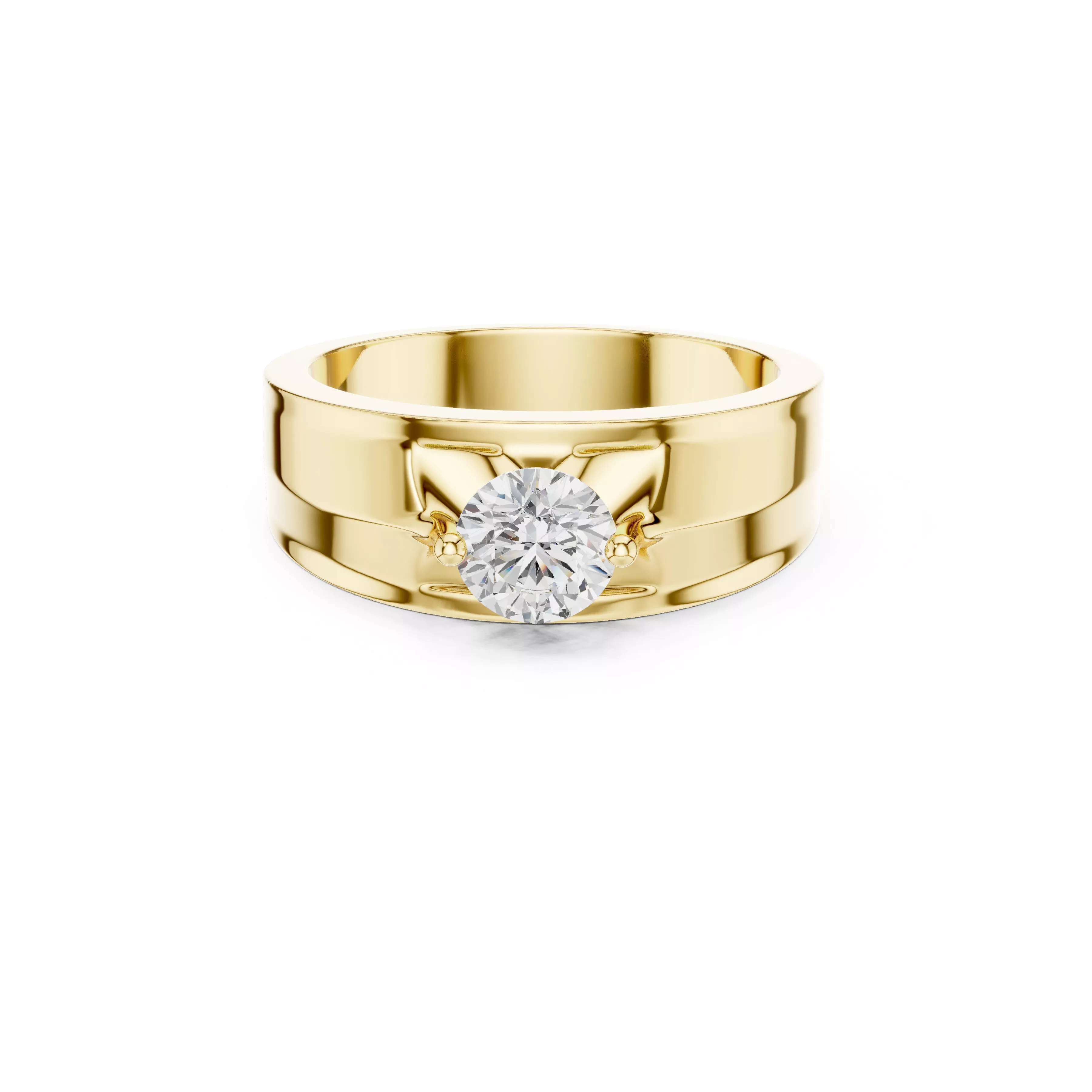 Modern Solitaire Ring Round Diamond Gold Statement Band 3D print model