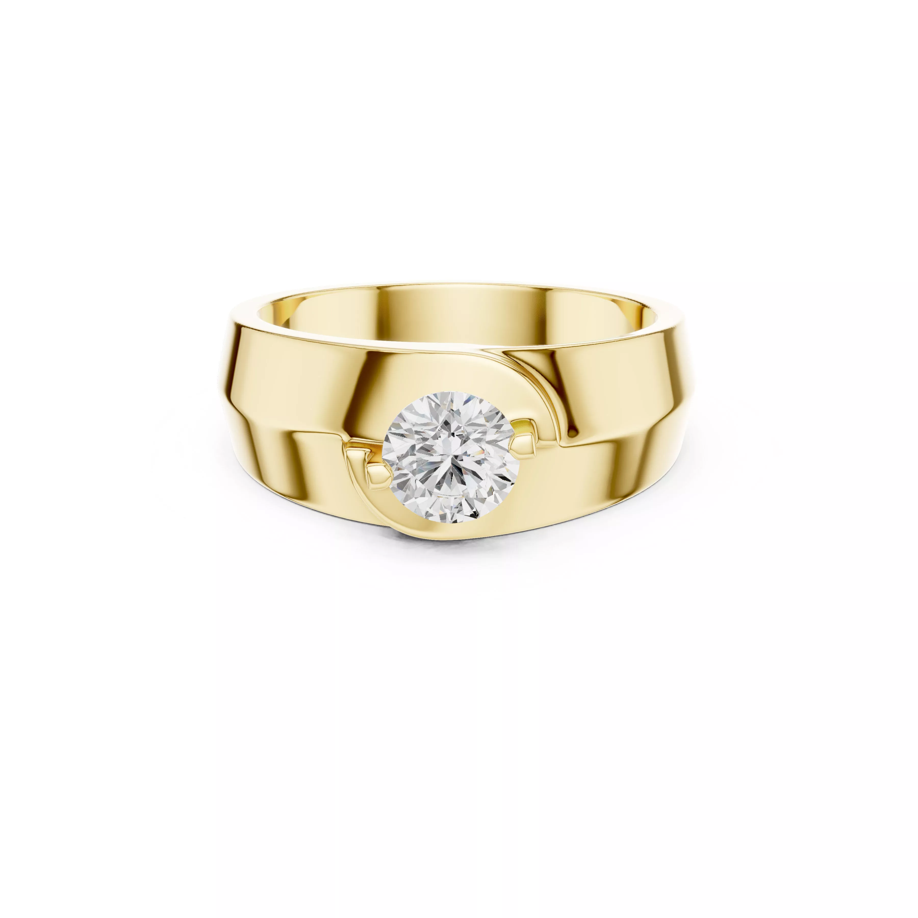 Mens Solitaire Ring Contemporary Round Diamond Gold Ring CAD 3D print model