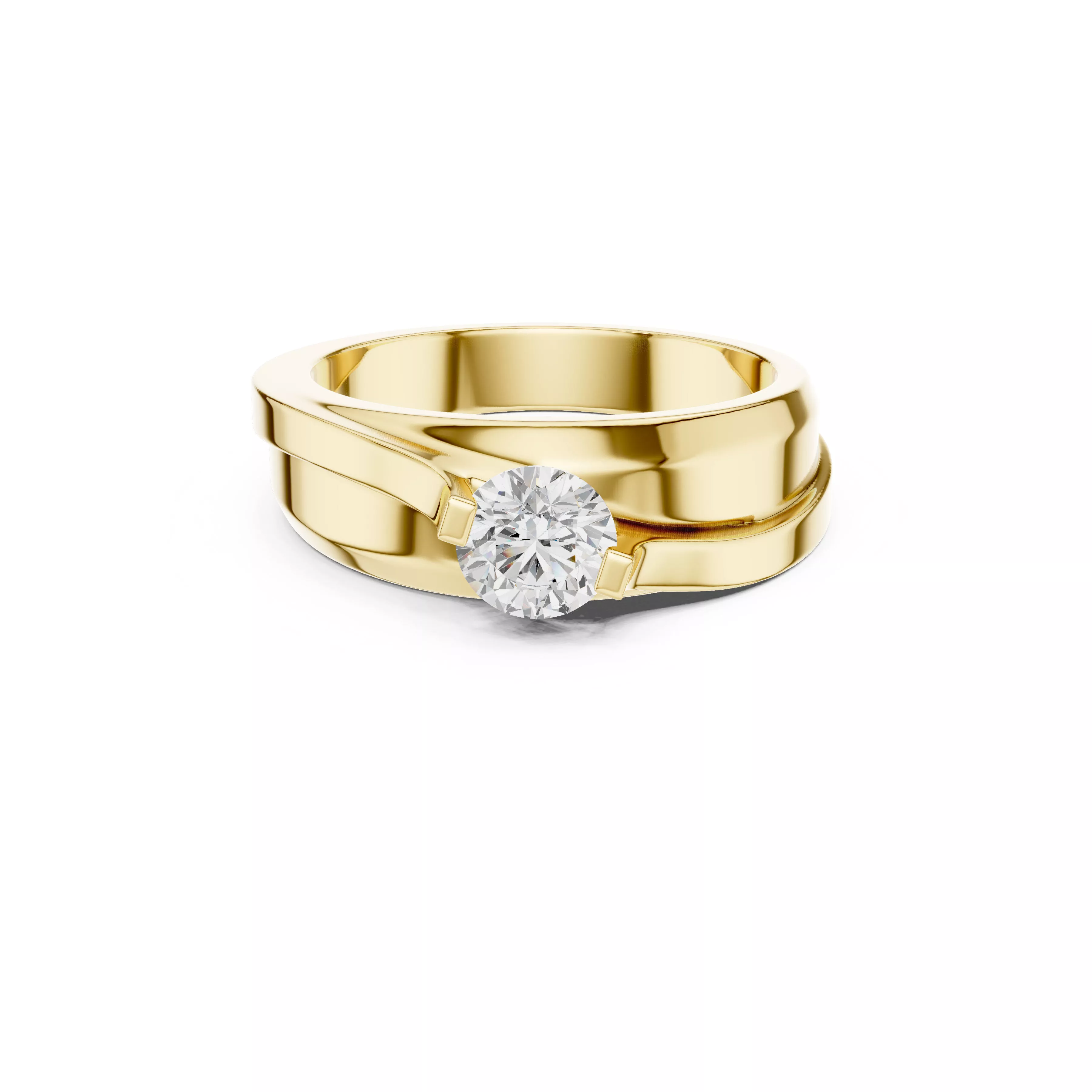 Wave Solitaire Mens Ring Contemporary Diamond Band CAD 3D print model