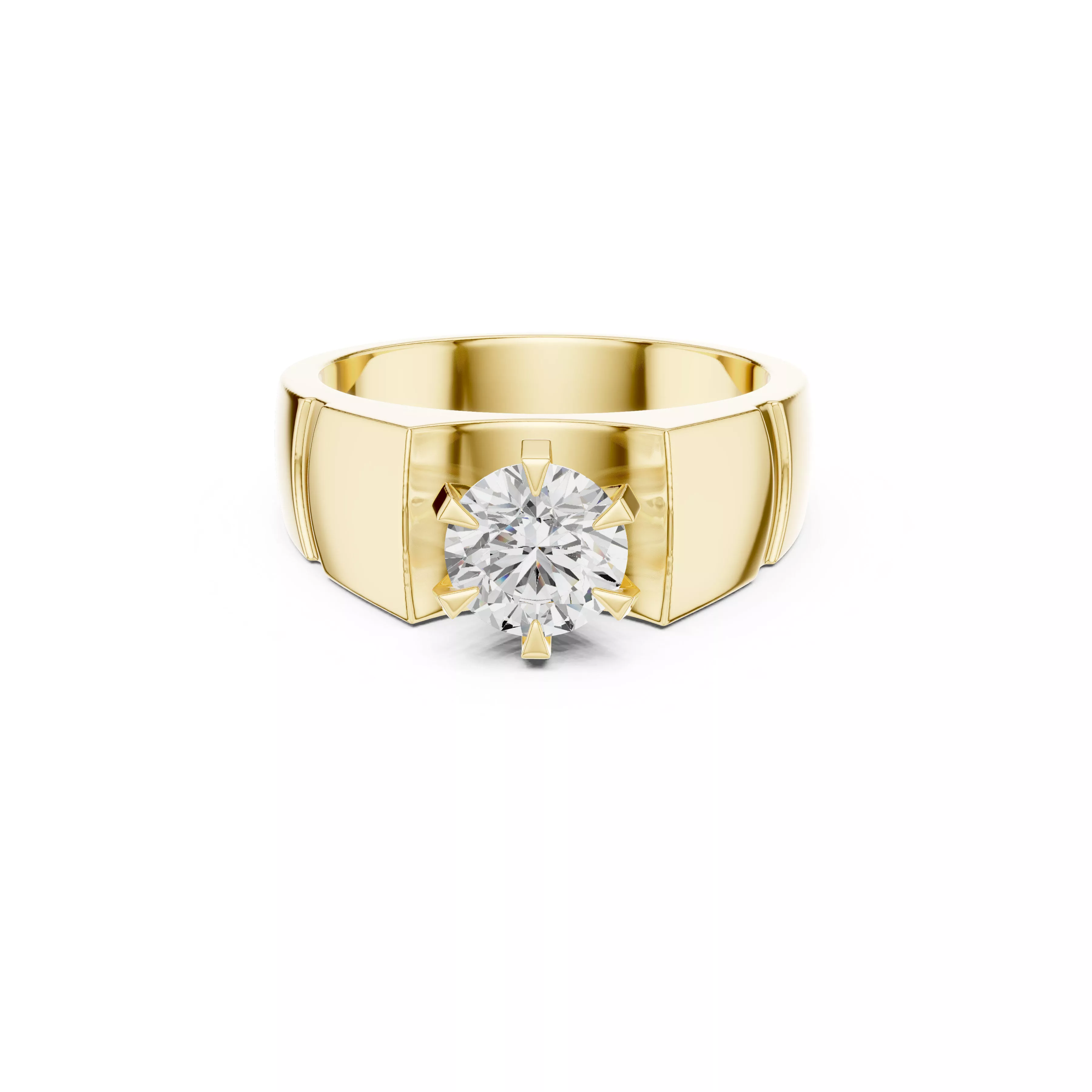 Classic Mens Solitaire Ring Bold Diamond Signet CAD Design 3D print model