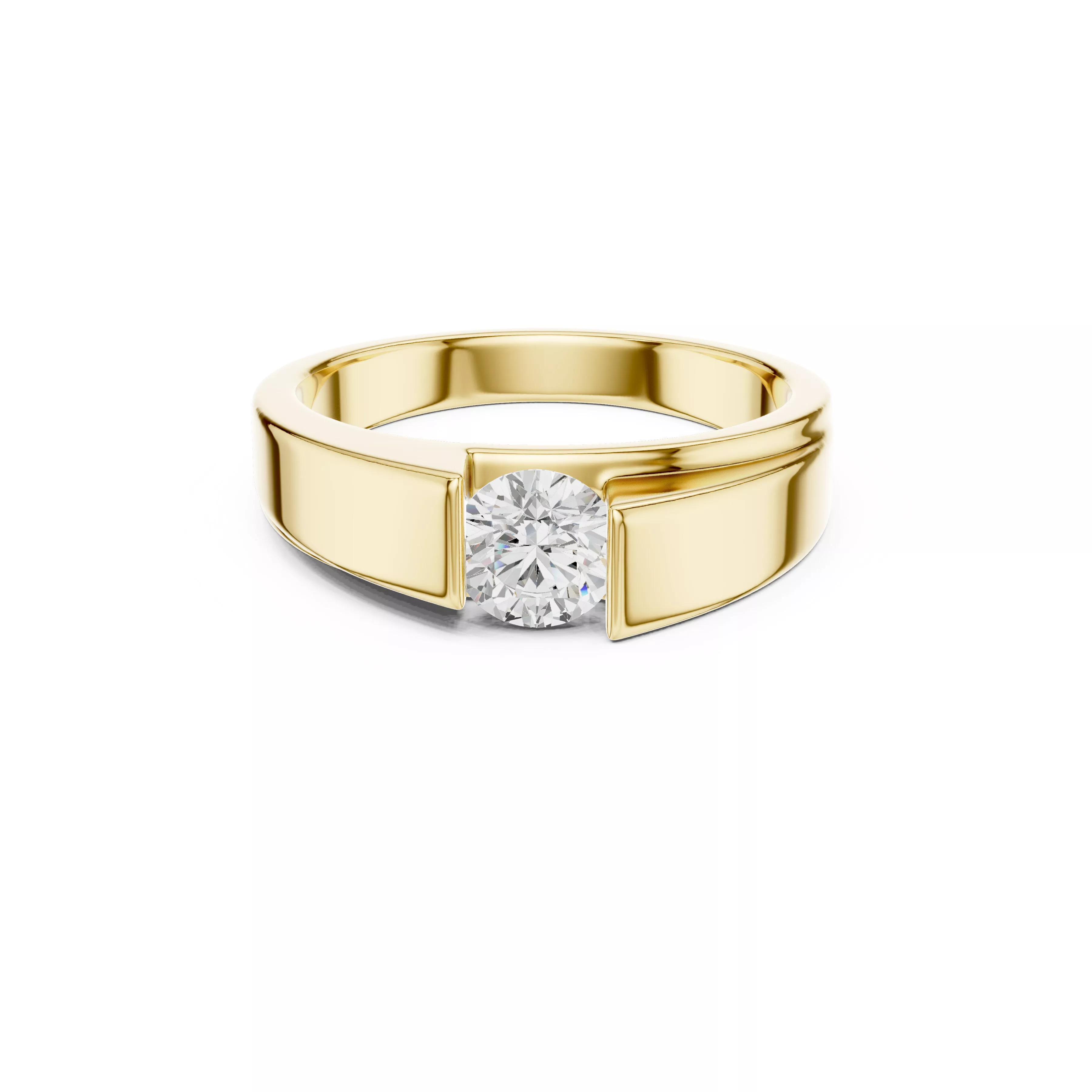 Mens Round Solitaire Ring Contemporary Open Frame Diamond CAD 3D print model
