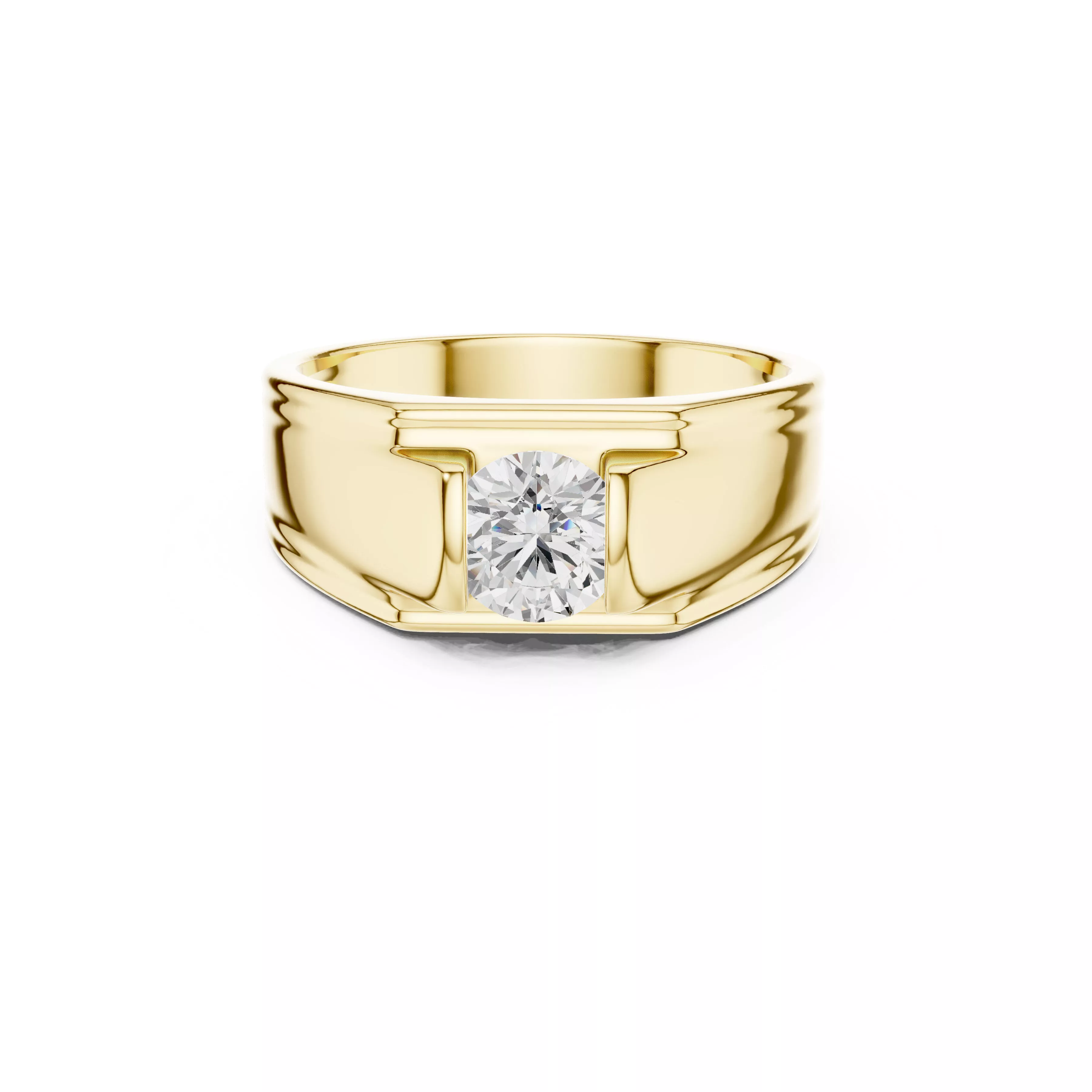 Mens Flush Set Solitaire Ring Modern Signet Diamond CAD 3D print model
