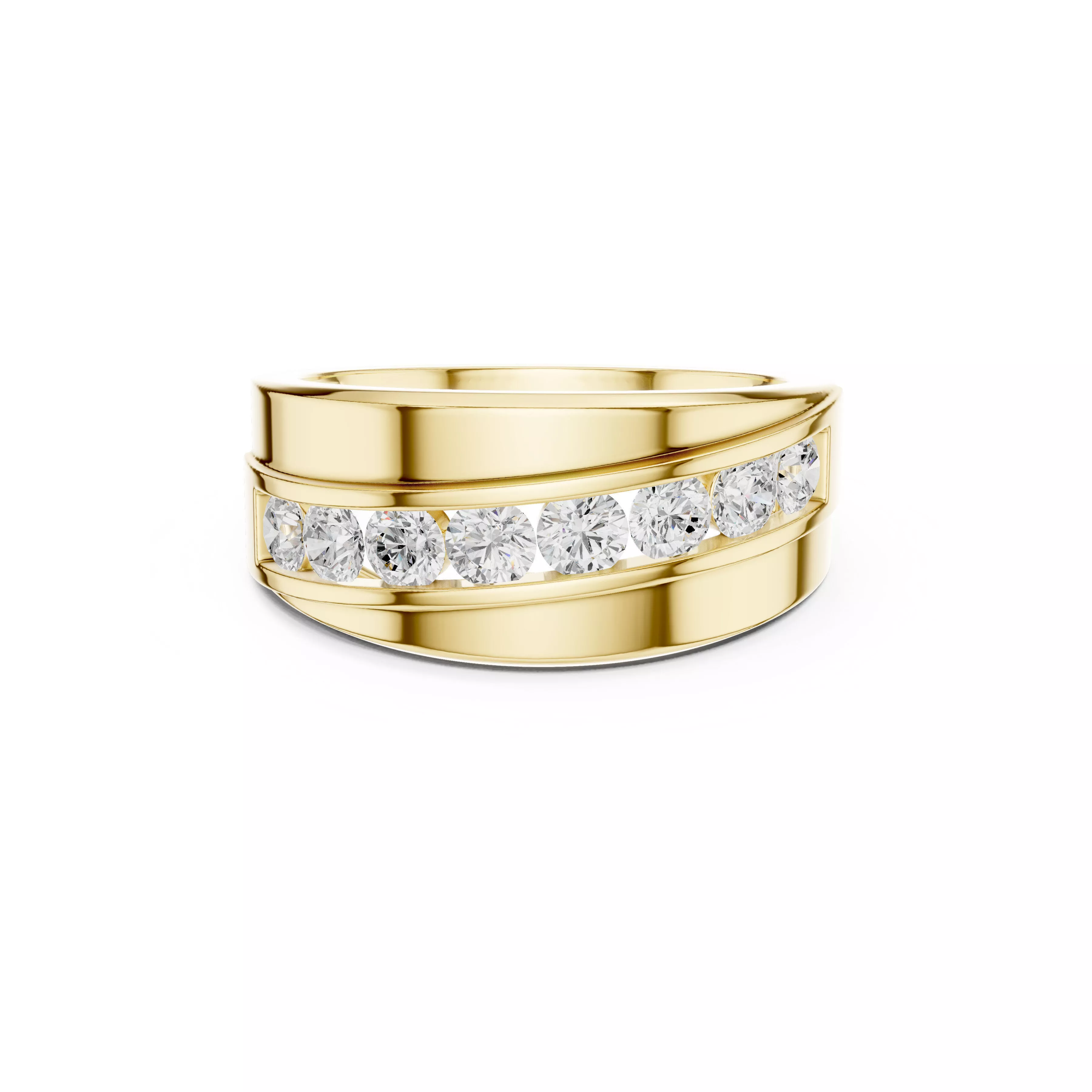 Men Channel Set Diamond Band Modern Gold Wedding Ring 3D print model