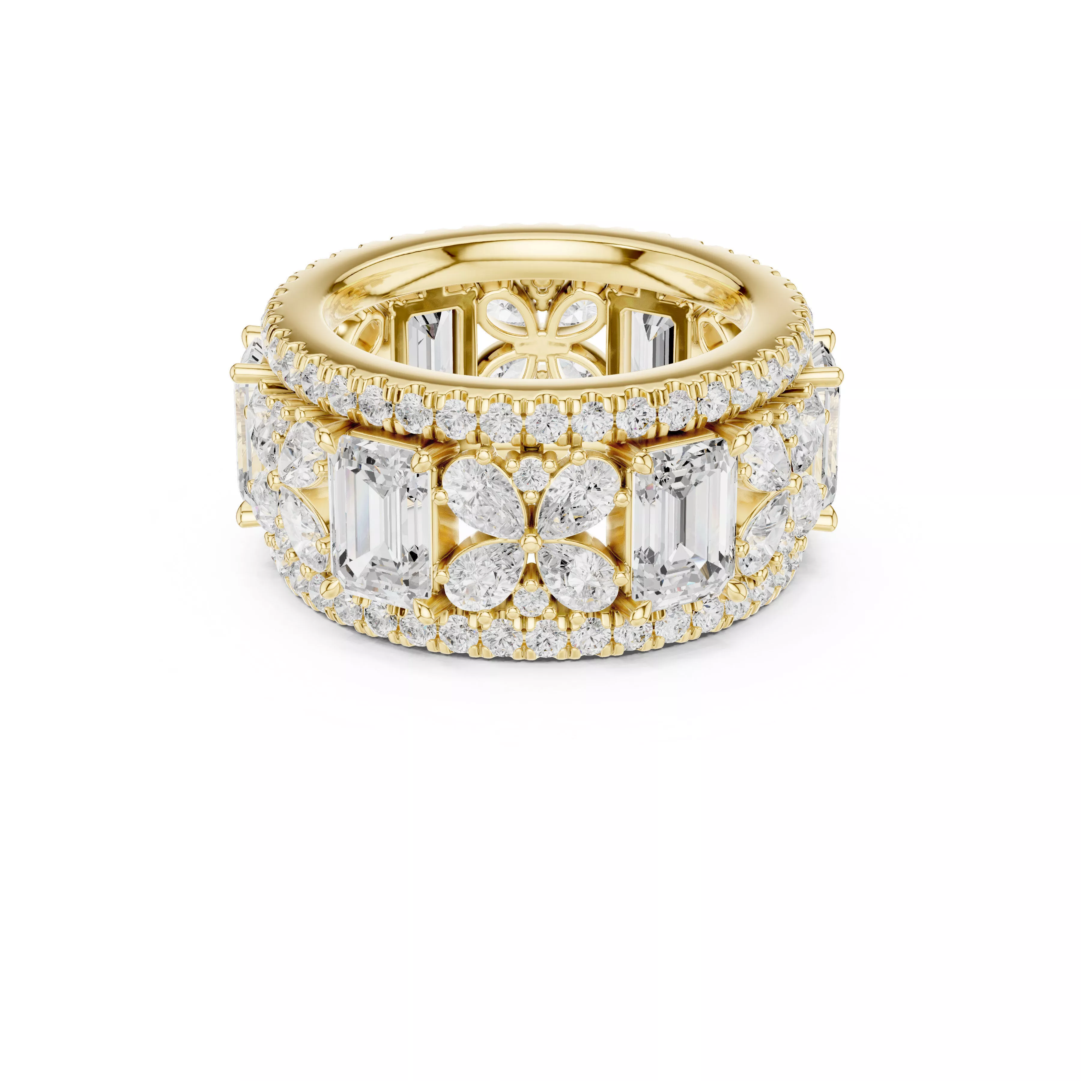 Floral Emerald Cut Diamond Eternity Band Luxury 3D print model