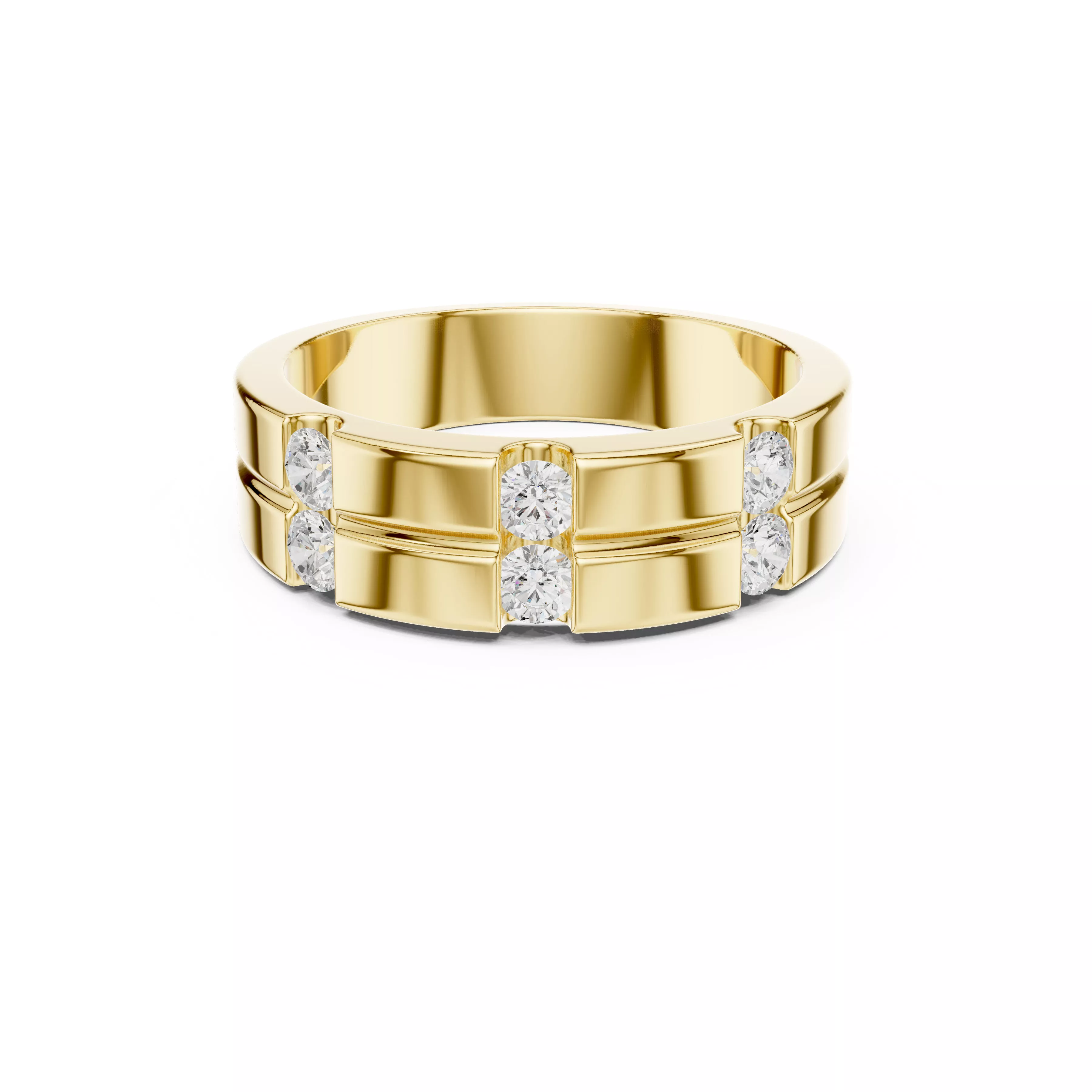 Men Geometric Diamond Band Modern Gold Wedding Ring 3D print model