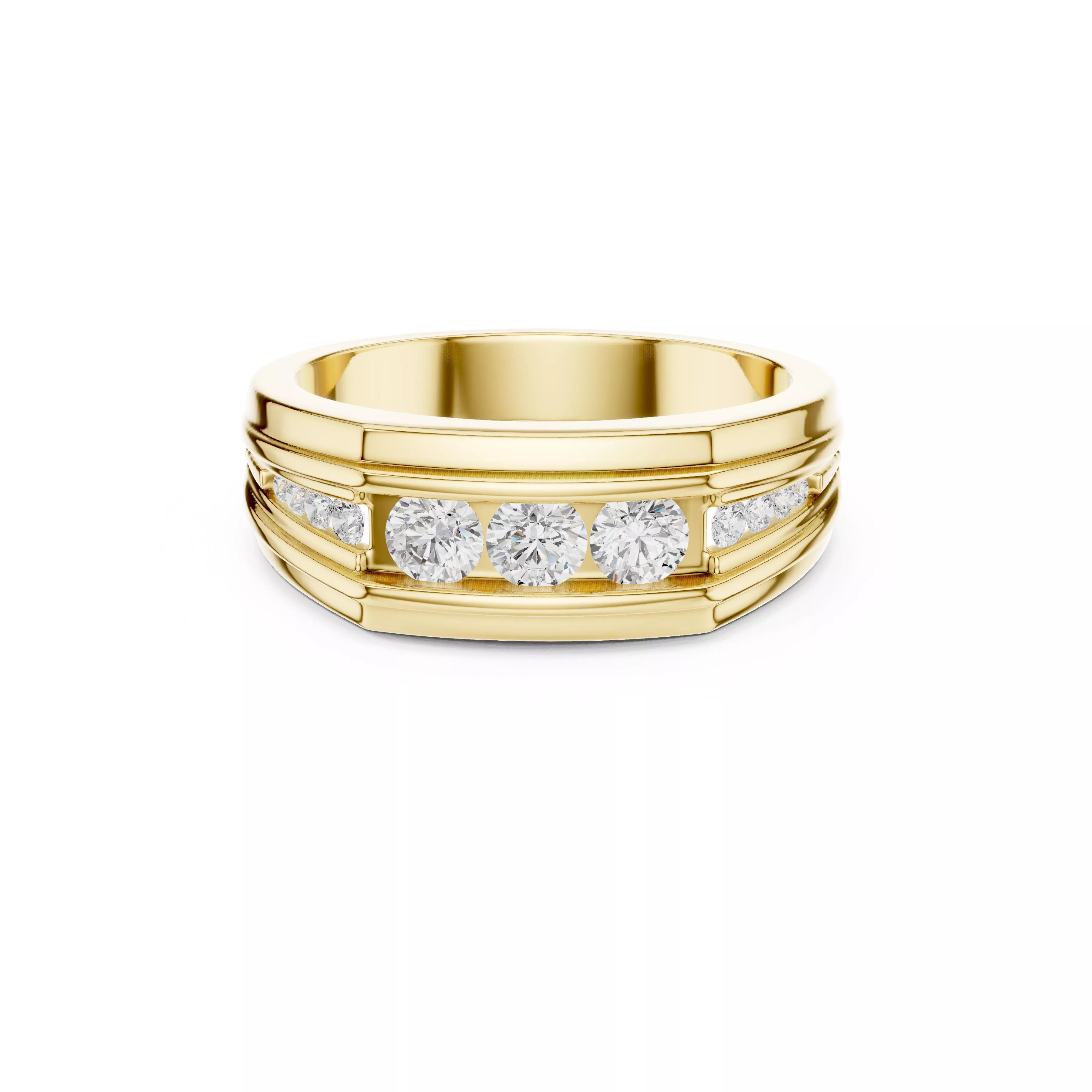 Men Three Stone Diamond Band Ring CAD 3D print model