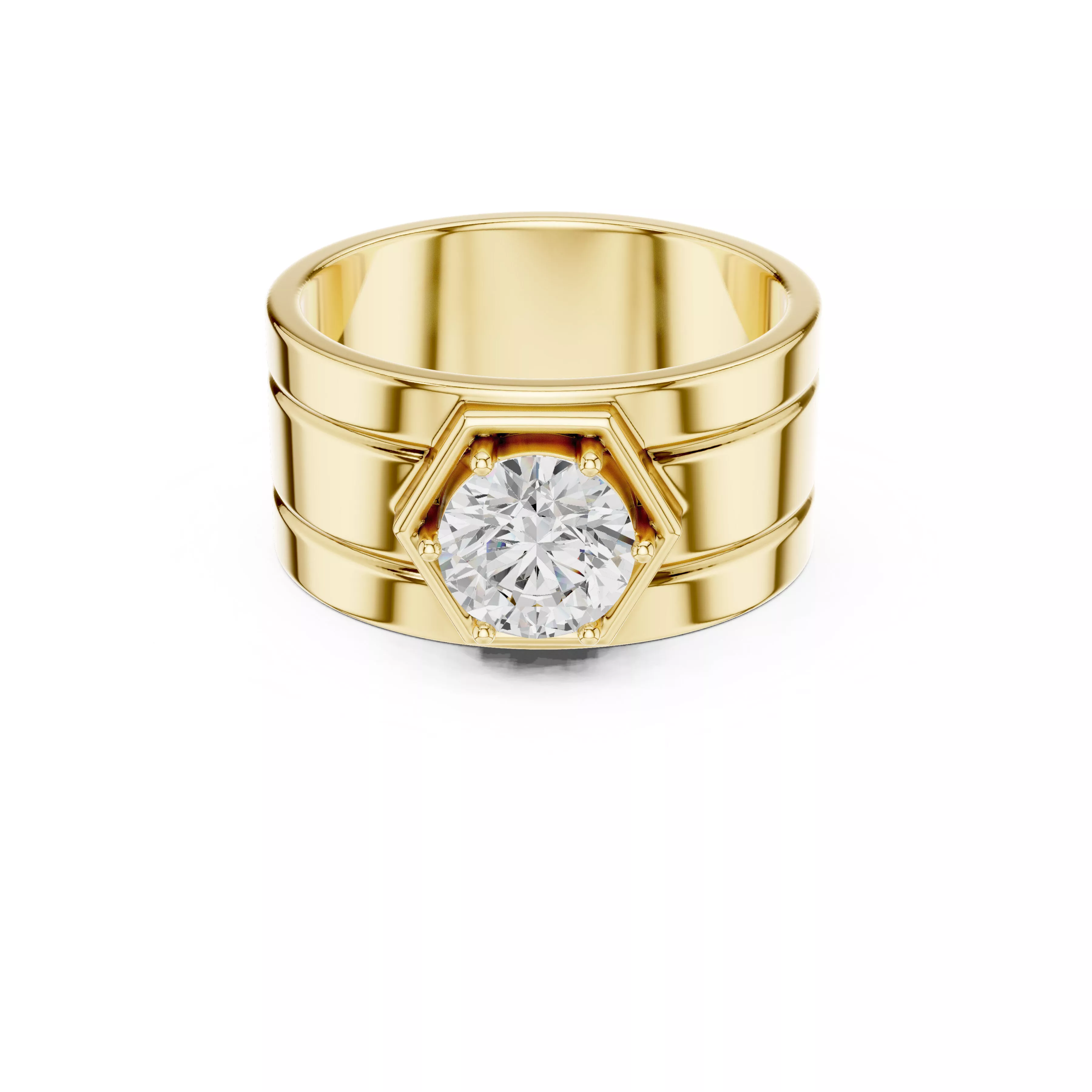 Hexagon Bezel Solitaire Statement Ring for Men 3D print model