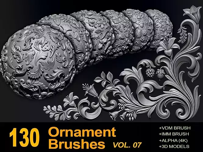 130 Ornament Brushes 4K Alphas and 3D Models- VOL 07