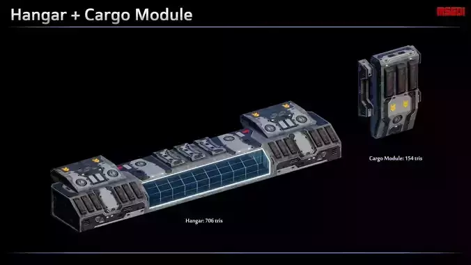 Spaceship Dreadnought Modular Equipment Low-poly 3D model