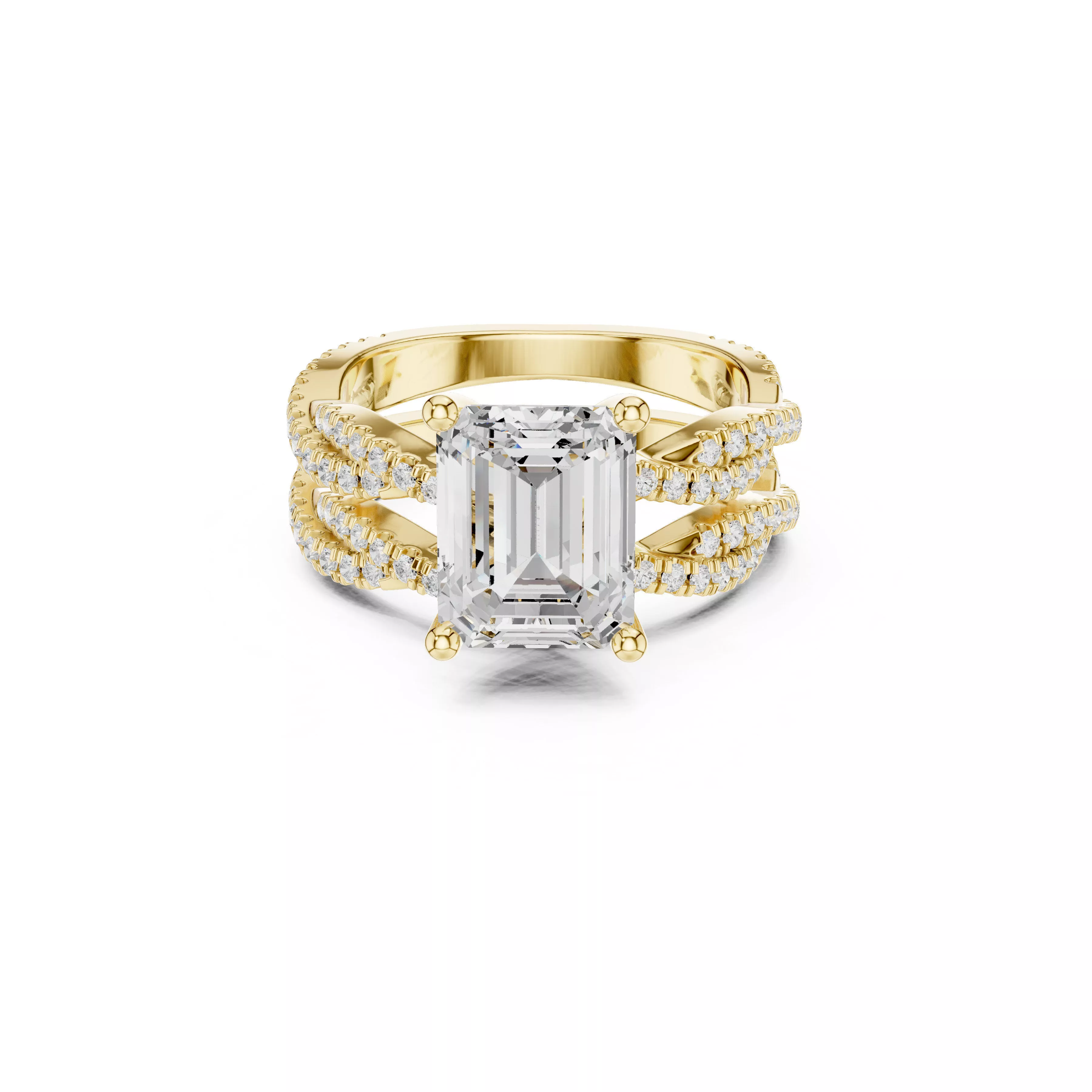 Emerald Cut Split Shank Engagement Ring CAD 3D print model