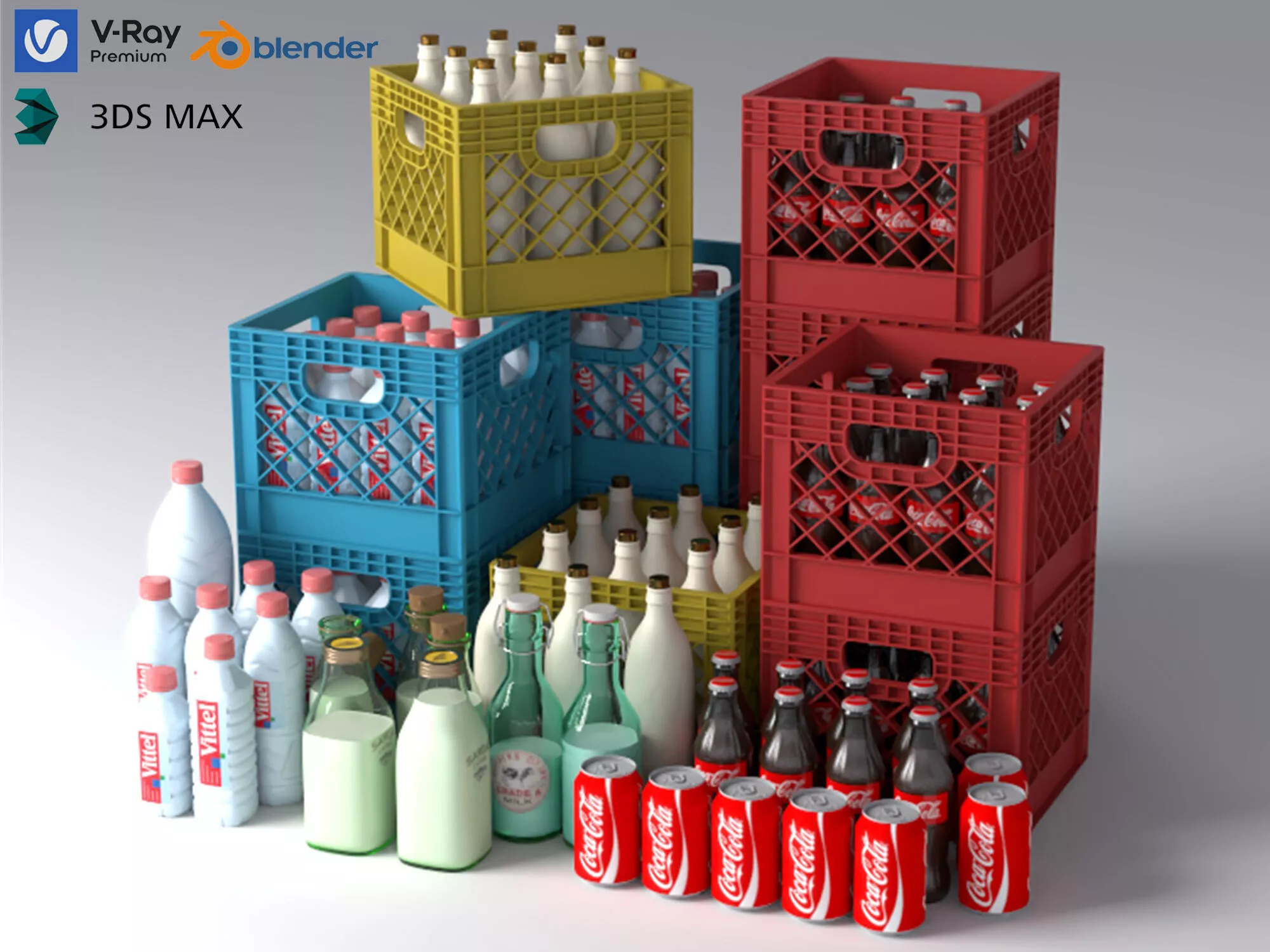 Beverage Crates and Bottles Collection Low-poly 3D model