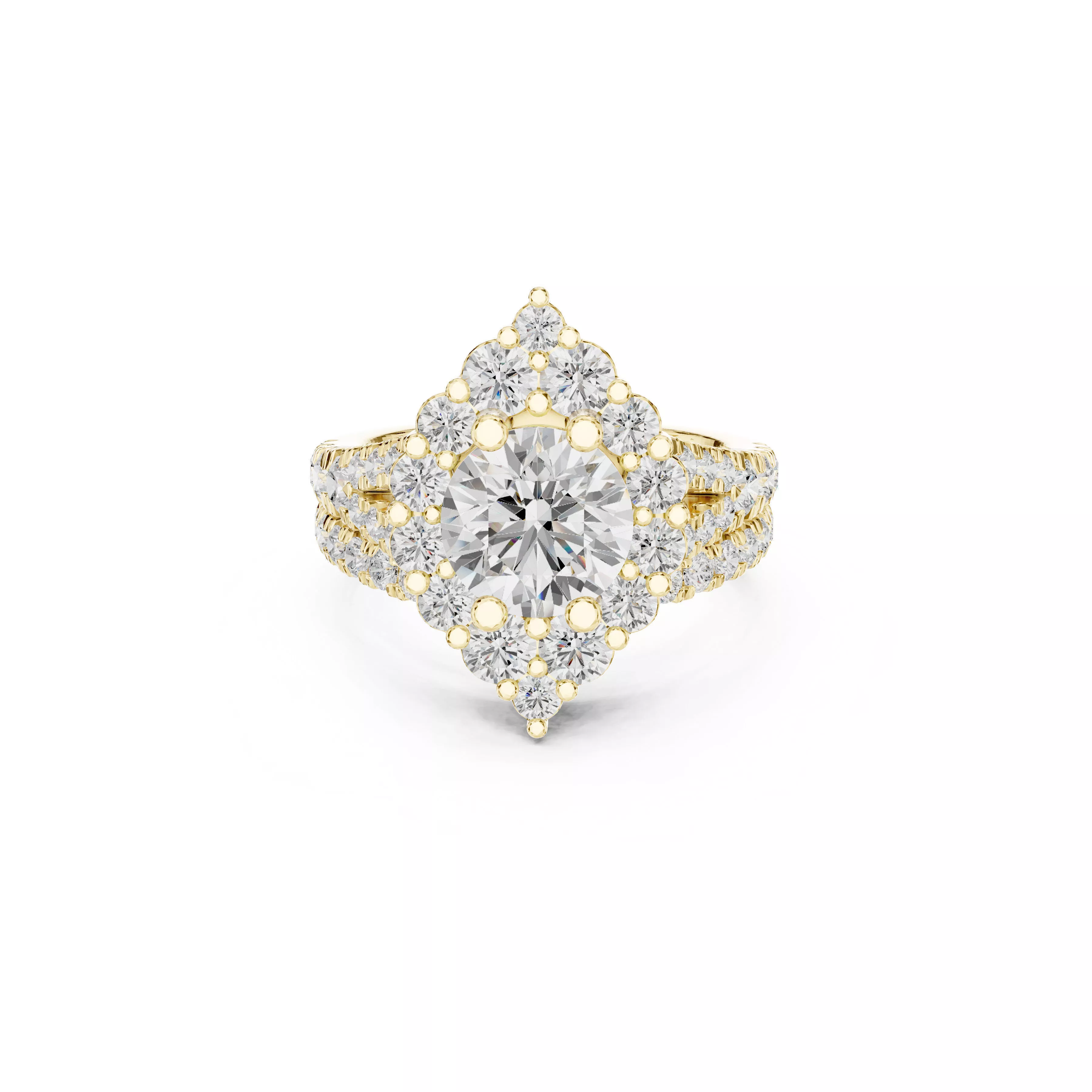 Luxury Vintage Halo Cluster Diamond Ring CAD 3D print model