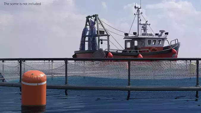 Circular Offshore Fish Cage with Buoys 3D model 4