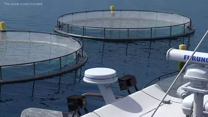 Circular Offshore Fish Cage with Buoys 3D model 3