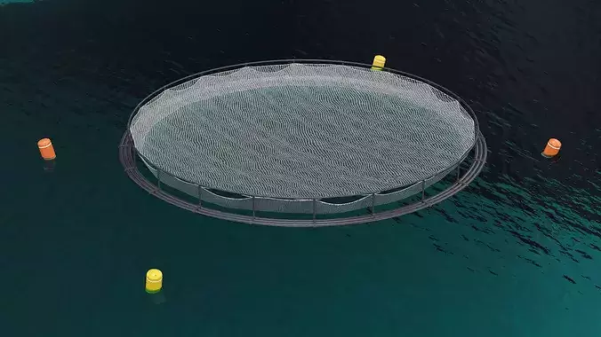 Circular Offshore Fish Cage with Buoys 3D model