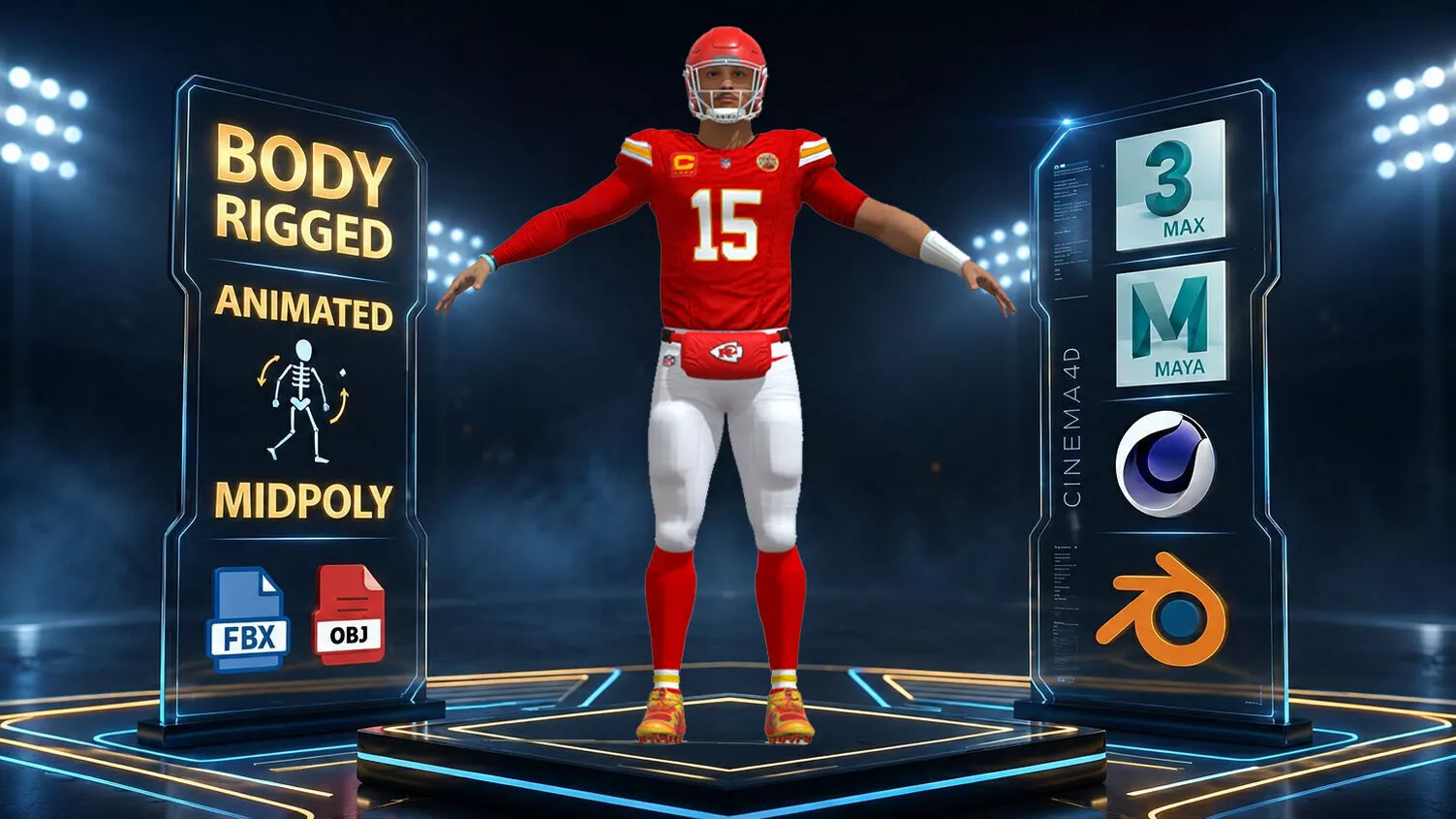 A-Pose Rigged Patrick Mahomes NFL 3D model
