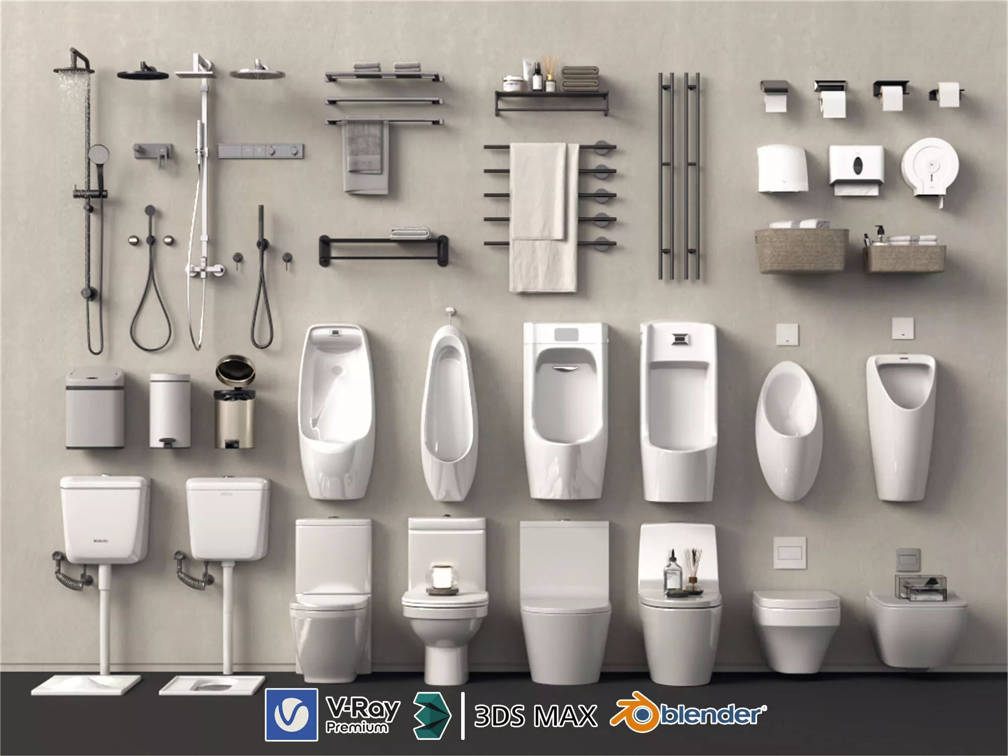 Modern Bathroom Fixtures Collection Low-poly 3D model