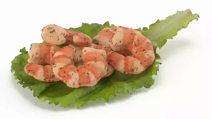 Shrimps with Dill on Lettuce Leaf 3D model