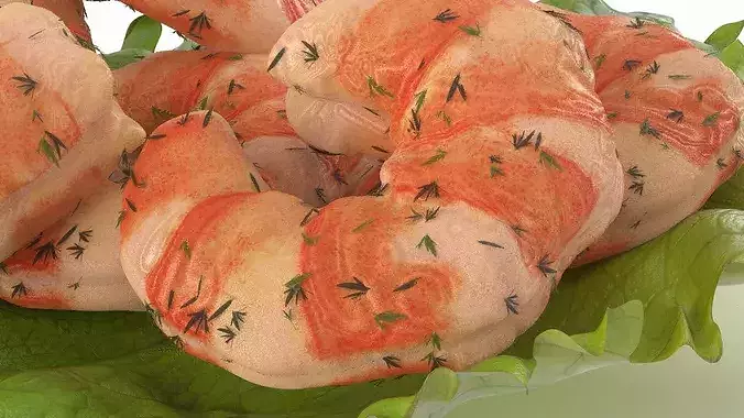 Shrimps with Dill on Lettuce Leaf 3D model 7
