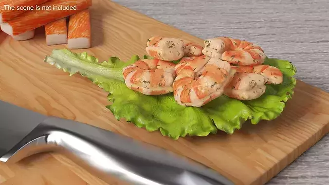 Shrimps with Dill on Lettuce Leaf 3D model 2
