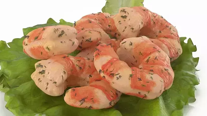 Shrimps with Dill on Lettuce Leaf 3D model 6