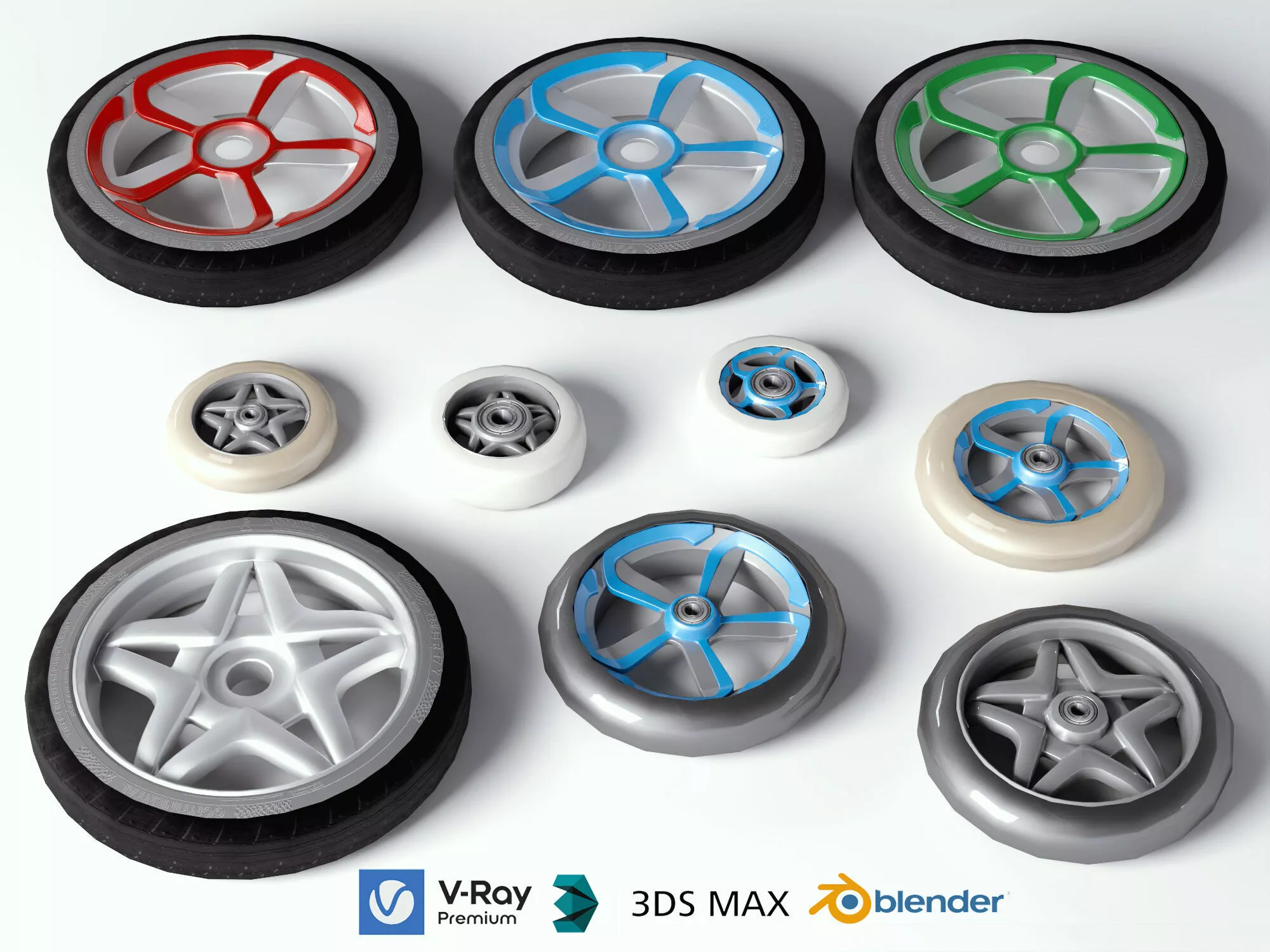 Industrial Wheels and Casters Collection Low-poly 3D model