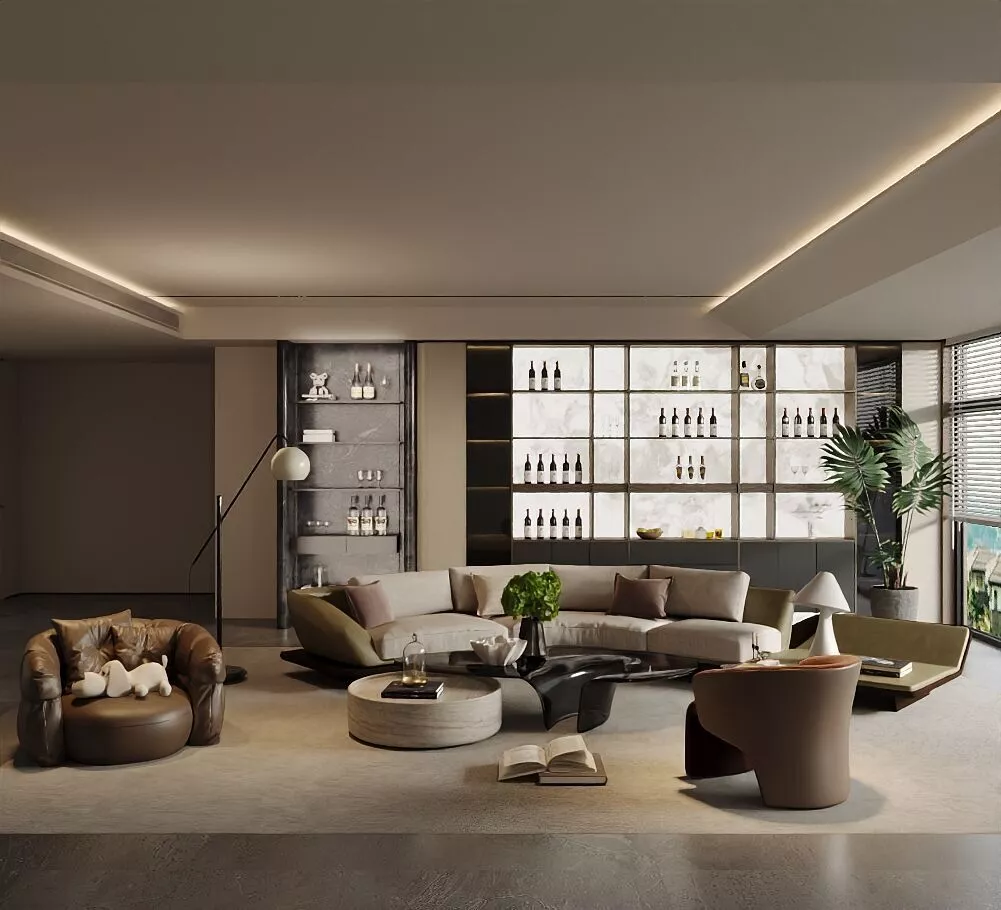 Italian style light luxury living room 3D model