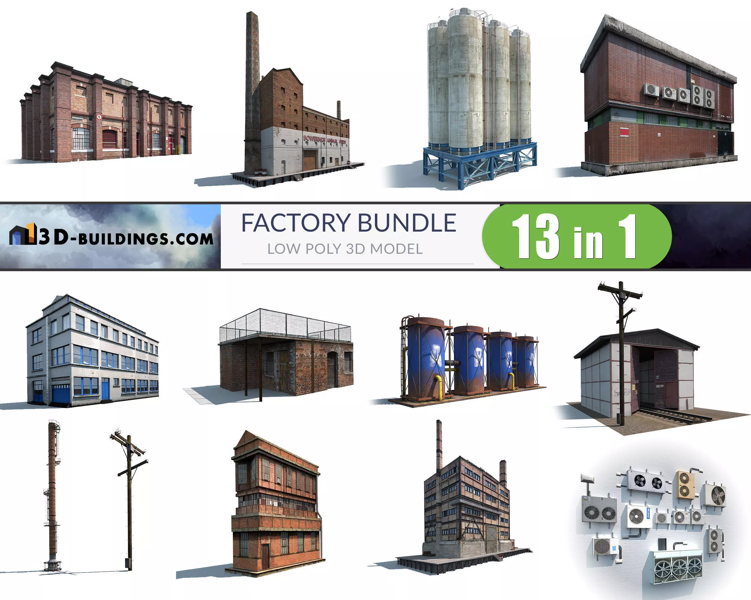 Factory Building BUNDLE Low-poly 3D model_0