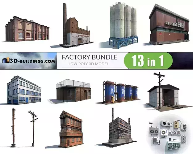 Factory Building BUNDLE Low-poly 3D model
