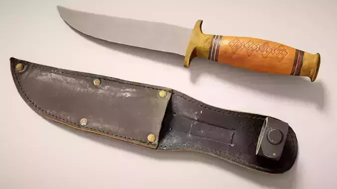Brown Wood and Gold Knife and Cover Low-poly 3D model