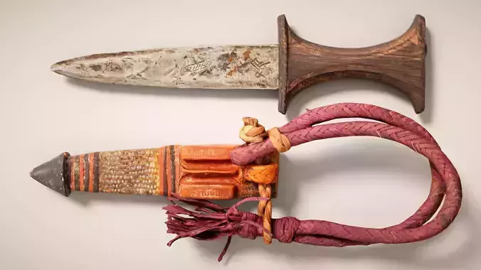 Colorfull Dagger Knife with Rope Low-poly 3D model