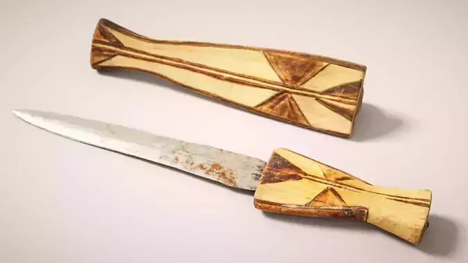 Wooden Decorated Fish Hunting Knife Low-poly 3D model