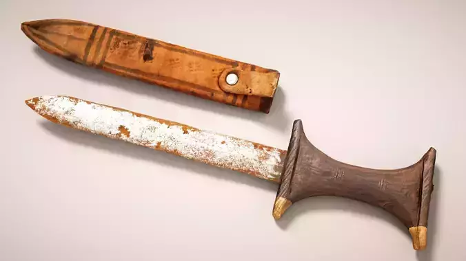 Hunting Knife Wood and Leather Material Low-poly 3D model