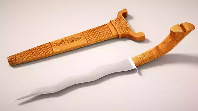 Decorated Curved Blade Knife Low-poly 3D model