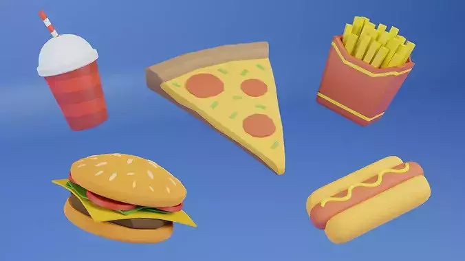 Low Poly Fast Food Pack Low-poly 3D model 3