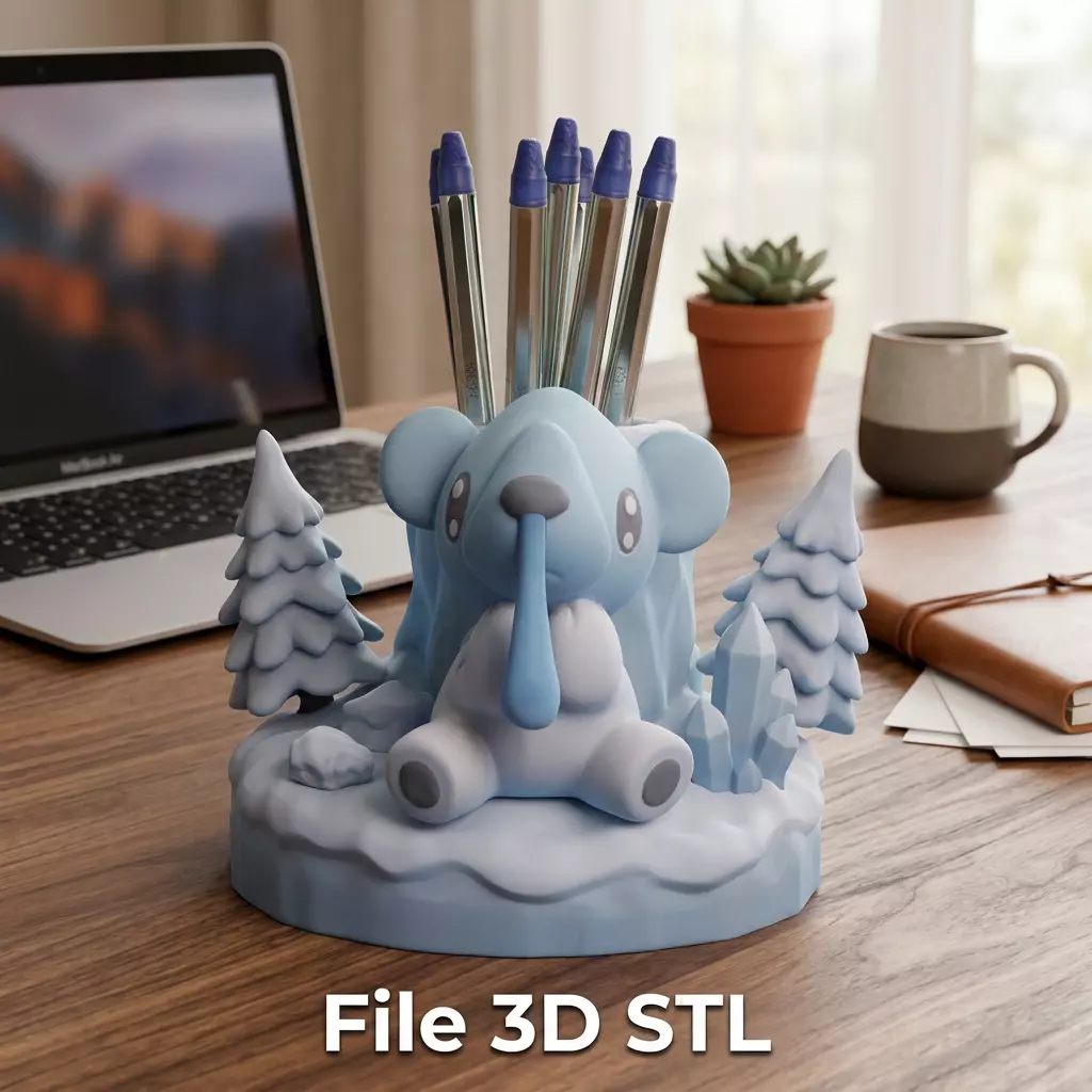 Cubchoo Pen Holder Pokemon Inspired Desk Organizer 3D print model