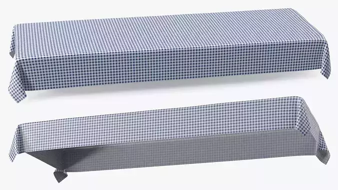 Blue Check Tablecloth 3D model 6