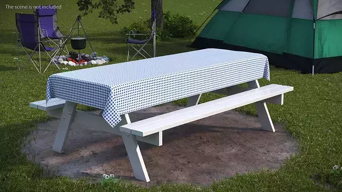 Blue Check Tablecloth 3D model 2