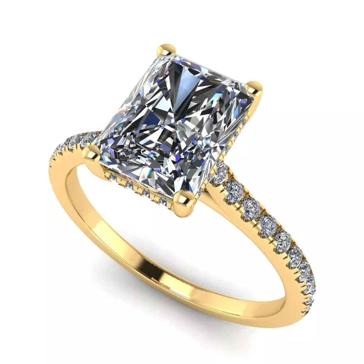 Radiant Pave Engagement Ring with Hidden Halo 3D Model 3D print model