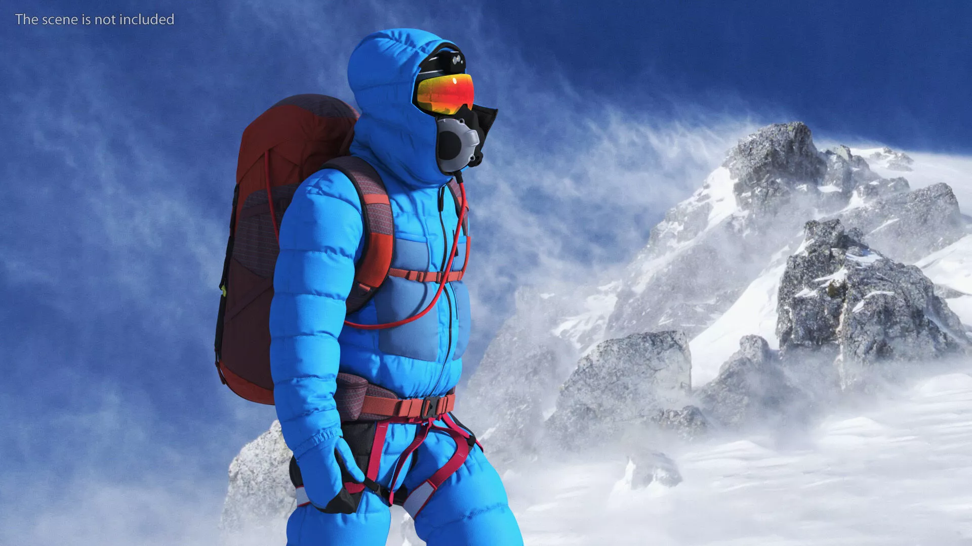 Fully Equipped High Altitude Climber Blue Rigged 3D model