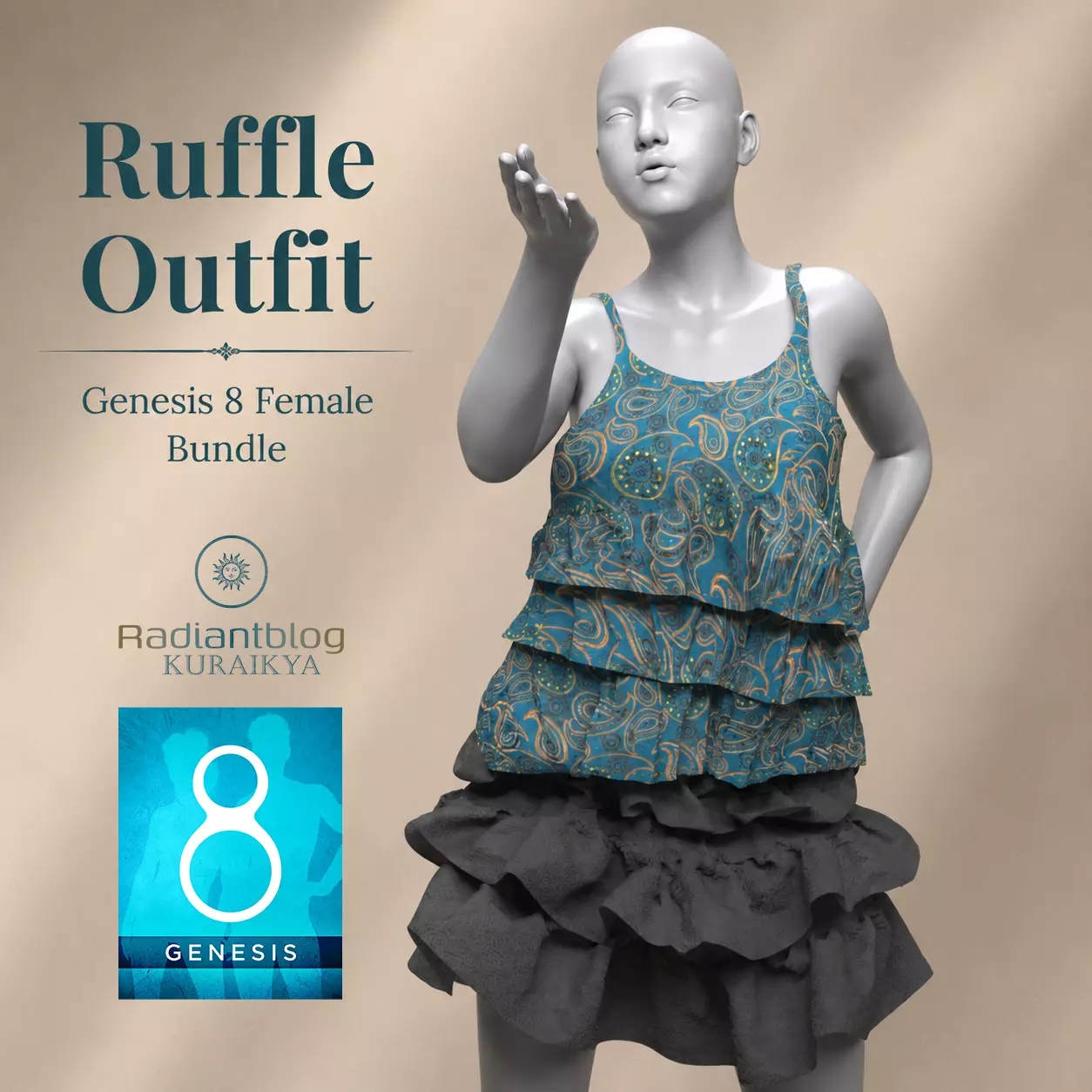 Ruffle Outfit Genesis 8 Female Bundle 3D model